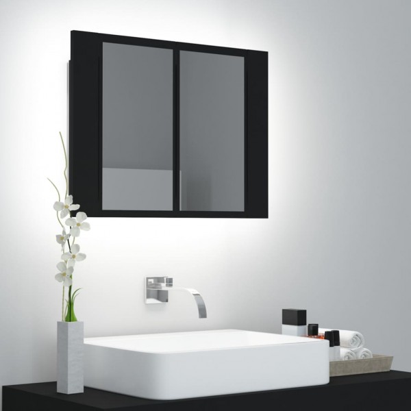 Armario espejo de baño con luz LED acrílico negro 60x12x45 cm D