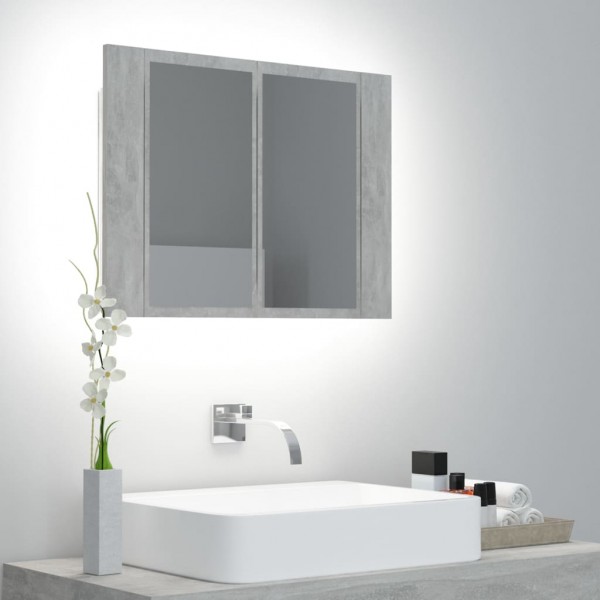 Armario espejo baño luz LED acrílico gris hormigón 60x12x45 cm D