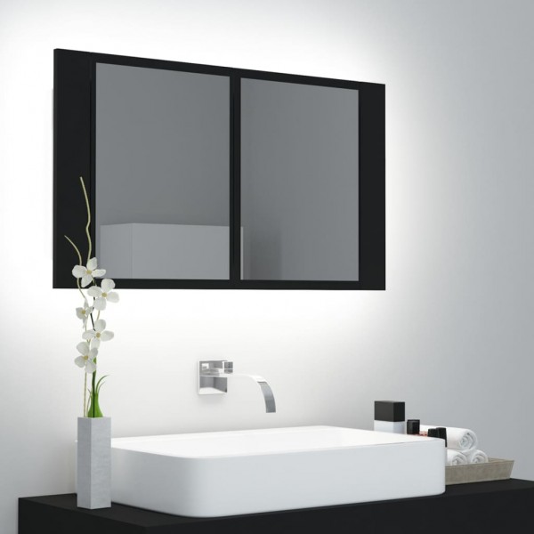 Armário espelho de banheiro com luz LED acrílico preto 80x12x45 cm D