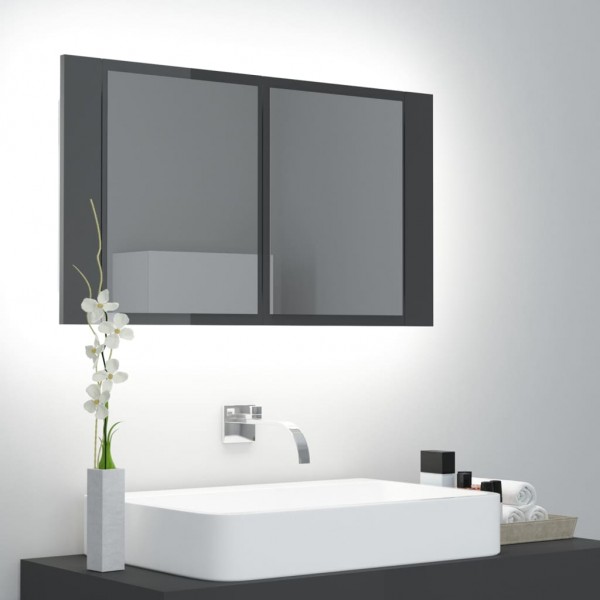 Armário espelho de banho luz LED acrílico cinza brilho 80x12x45 cm D