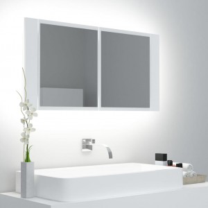 Armário espelho de banheiro com luz LED acrílico branco 90x12x45 cm D
