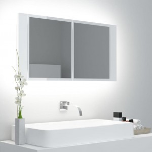 Armario de espejo de baño MDF blanco y roble 60x15x75 cm