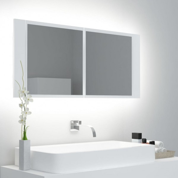 Armario espejo de baño con luz LED acrílico blanco 100x12x45 cm D