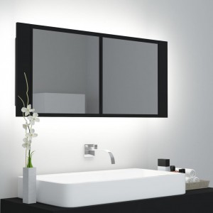 Armario espejo de baño con luz LED acrílico negro 100x12x45 cm D