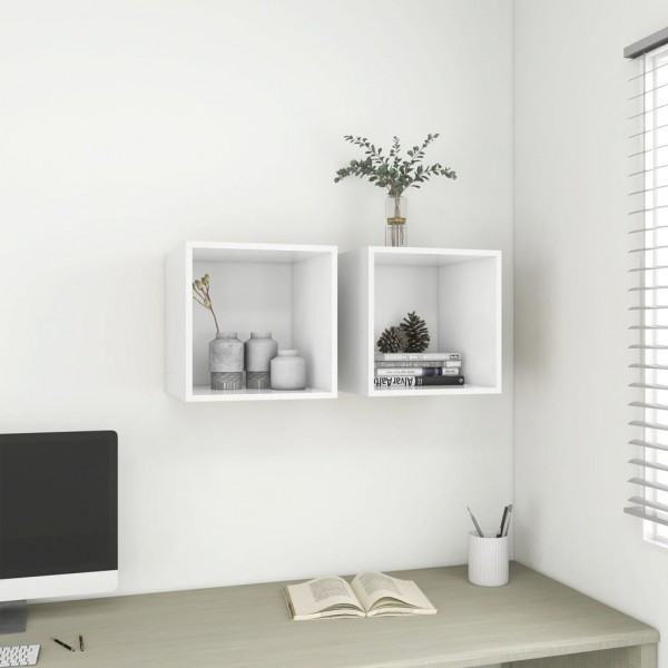 Armario de pared 2 uds madera contrachapada blanco 37x37x37 cm Armario de pared 2 uds madera contrachapada blanco 37x37x37 cm D