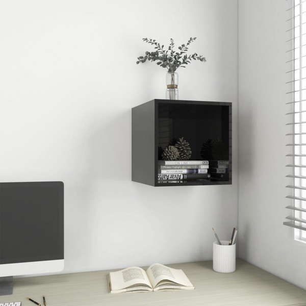 Mueble de pared madera contrachapada negro brillo 37x37x37 cm D
