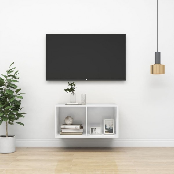 Mueble TV pared madera contrachapada blanco brillo 37x37x72 cm D