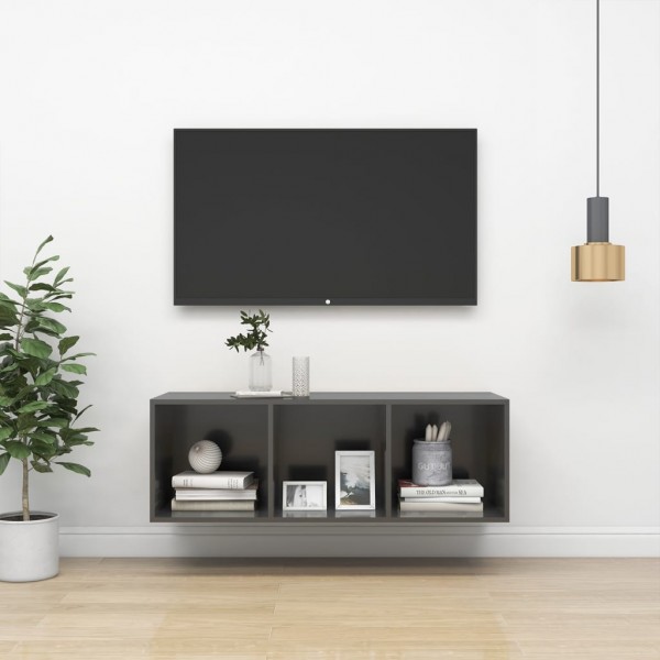 Móvel TV parede madeira revestida cinza brilho 37x37x107 cm D