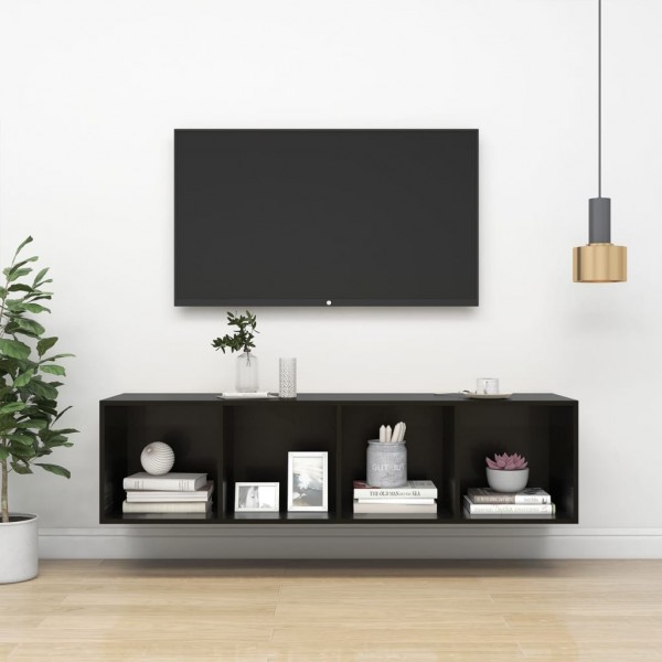 Mueble TV pared contrachapada negro brillo 37x37x142.5 cm D