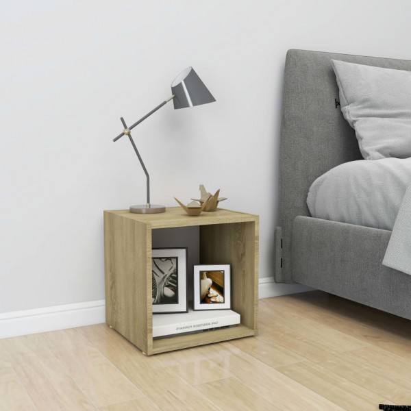 Mueble TV madera contrachapada blanco y roble Sonoma 37x35x37cm D