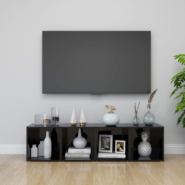 Móveis de televisão 4 vds madeira de contraplacado preto brilho 37x35x37 cm D
