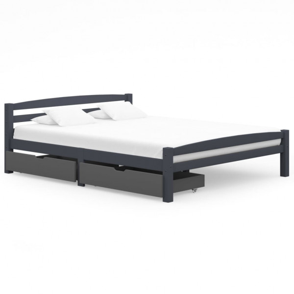Estructura de cama con 2 cajones pino gris oscuro 160x200 cm D