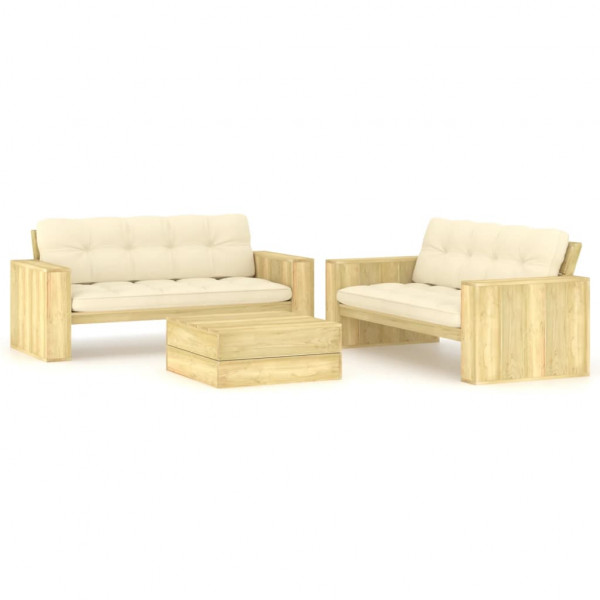 Set de sofás de jardim 3 peças com almofadas madeira de pinho impregnada D