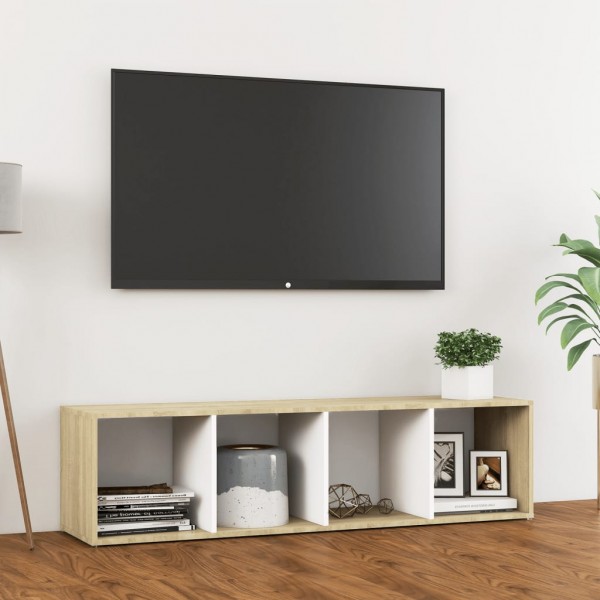 Mueble TV madera contrachapada blanco y roble 142.5x35x36.5 cm D