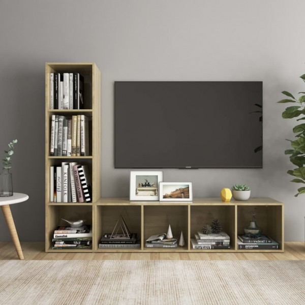 Muebles para TV 2 uds aglomerado roble Sonoma 142.5x35x36.5 cm D