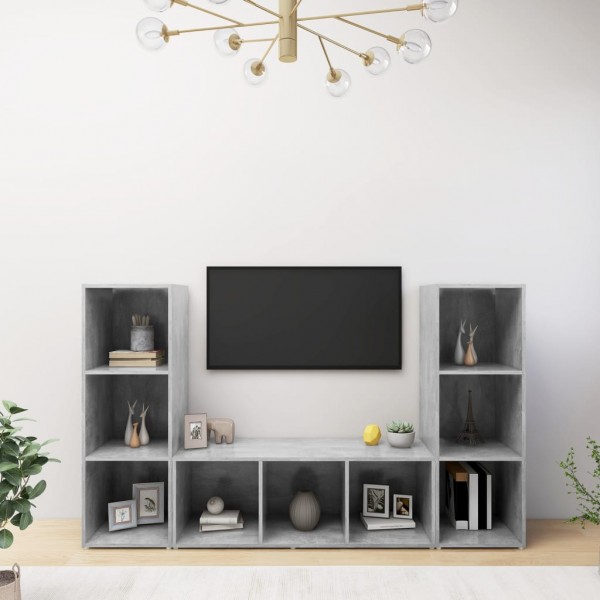 Muebles para TV 3 uds aglomerado gris hormigón 107x35x37 cm D