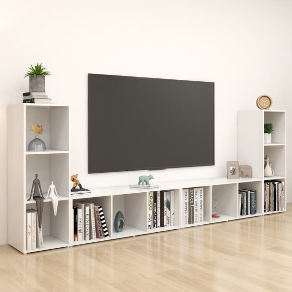 Muebles para TV 4 uds madera contrachapada blanco 107x35x37 cm D