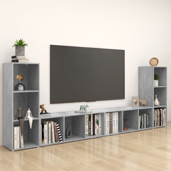 Muebles para TV 4 uds aglomerado gris hormigón 107x35x37 cm D