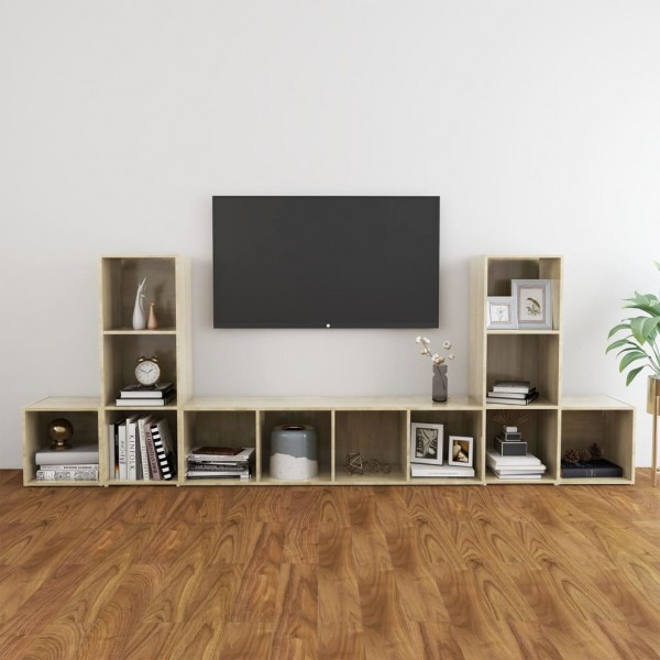 Mobiliário de sala de estar 5 peças madeira engenharia carvalho Sonoma D