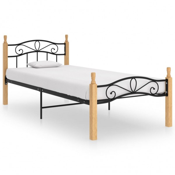 Estructura de cama madera maciza de roble metal negro 90x200 cm D
