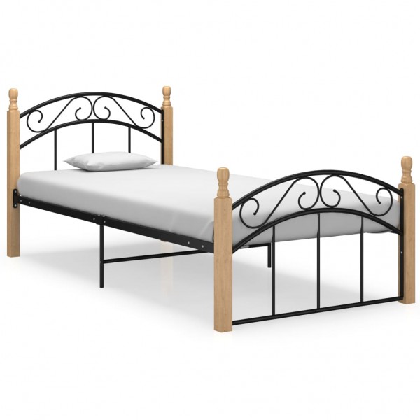 Estrutura de cama metálica e madeira maciça de carvalho 100x200 cm D