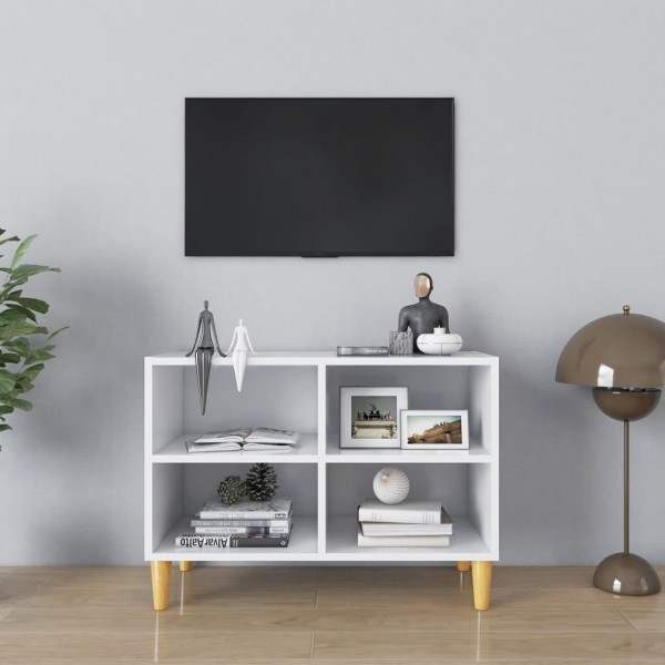 Mueble de TV con patas de madera maciza blanco 69.5x30x50 cm D