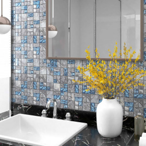 Azulejos de mosaico 11 unidades vidro cinza e azul 30x30 cm D