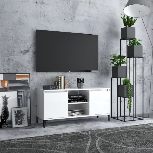 Móveis de televisão com patas de metal branco brilhante 103,5x35x50 cm D