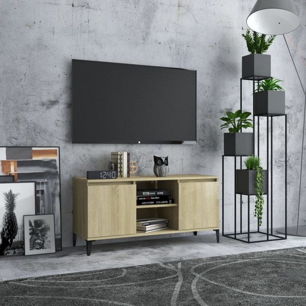 Mueble de TV con patas metal color roble Sonoma 103.5x35x50 cm D
