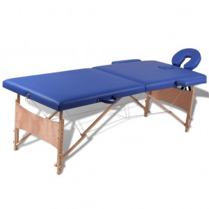 Camilla de masaje plegable 2 zonas estructura de madera azul D