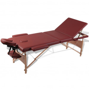 Mesa camilla de masaje de madera plegable de tres cuerpos rojos D