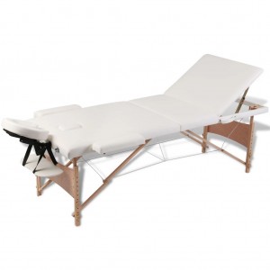 Camilla de masaje plegable 3 zonas estructura de madera crema D