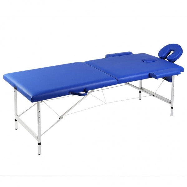 Camilla de masaje plegable 2 zonas estructura de madera azul D