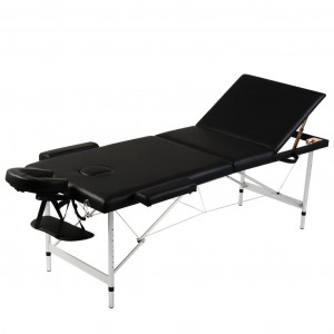 Mesa camilla de masaje de aluminio plegable de tres cuerpos negros D