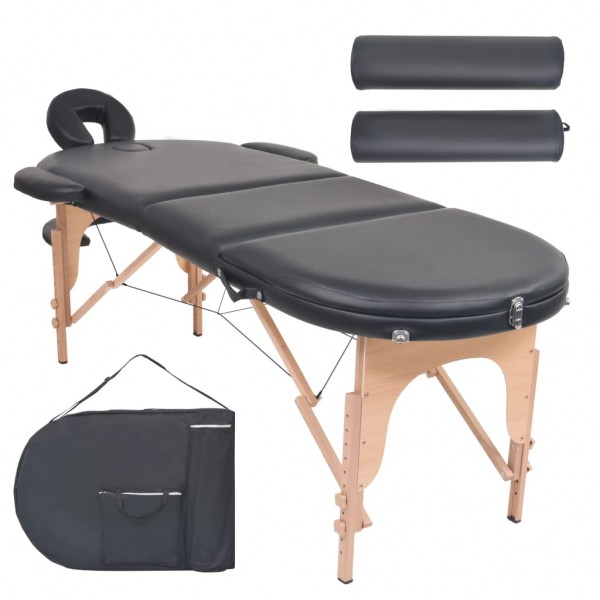 Mesa plegable de masaje 4 cm grosor 2 cojines ovalados negro D