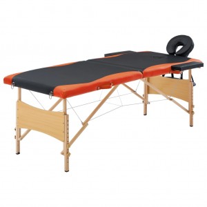 Camilla de masaje plegable 2 zonas madera negro y naranja D