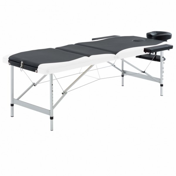 Cama de massagem dobrável 3 zonas de alumínio preto e branco D