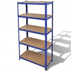 Estantería almacenaje 5 niveles azul madera contrachapada acero D
