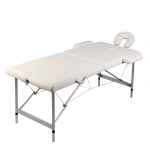 Camilla de masaje plegable 2 zonas estructura de aluminio crema D