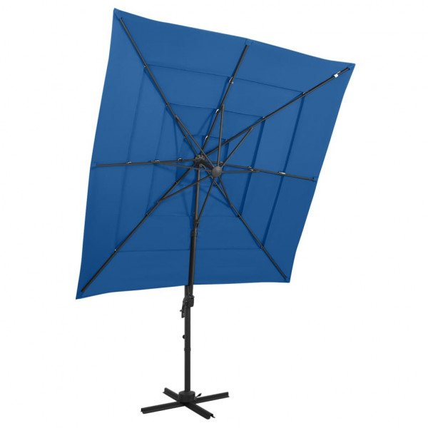 Um guarda-chuva de 4 níveis com um poste de alumínio azul de 250x250 cm D